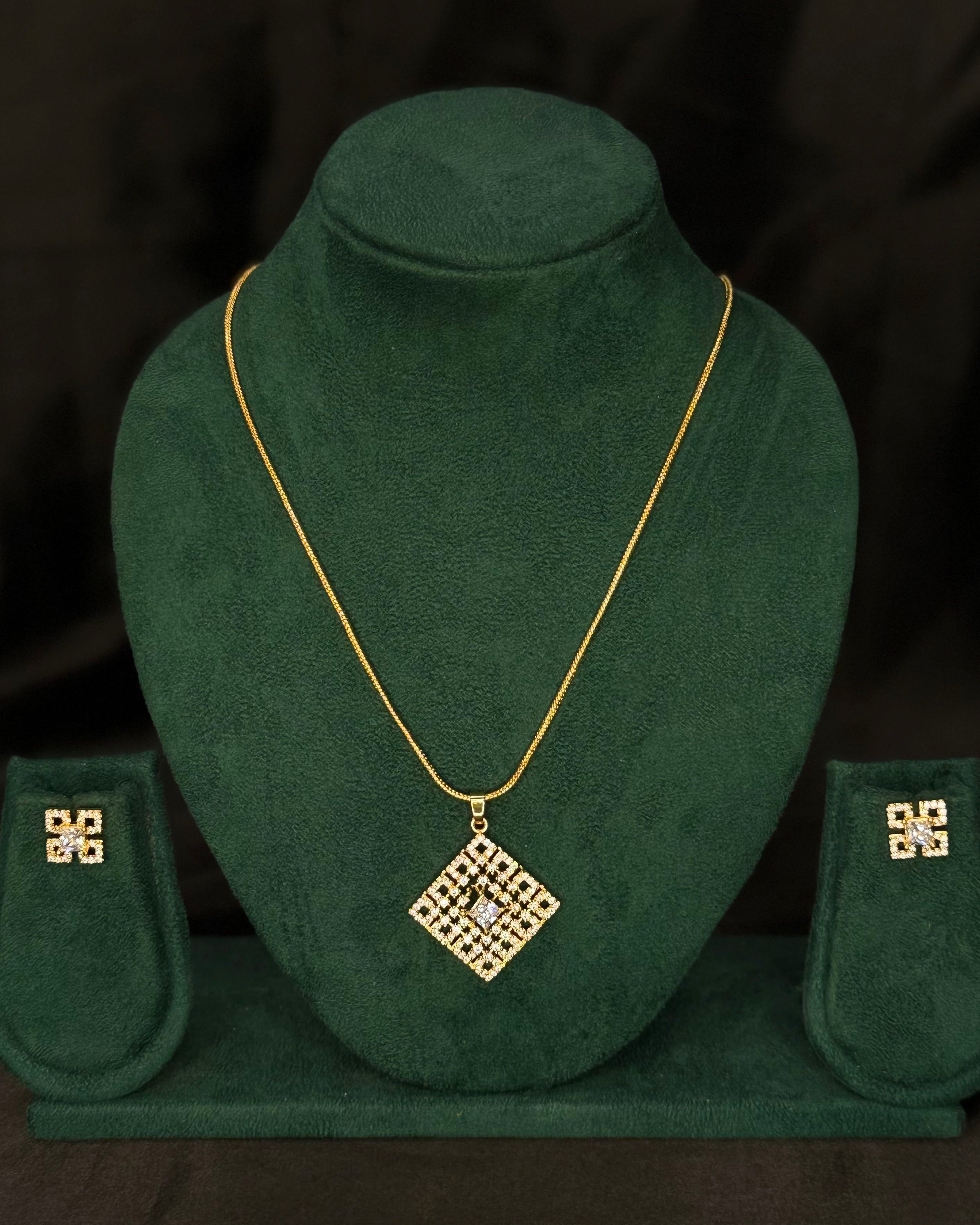Elegant Rolled Gold Geometric Pendant Necklace Set with Matching Earrings | PJV82