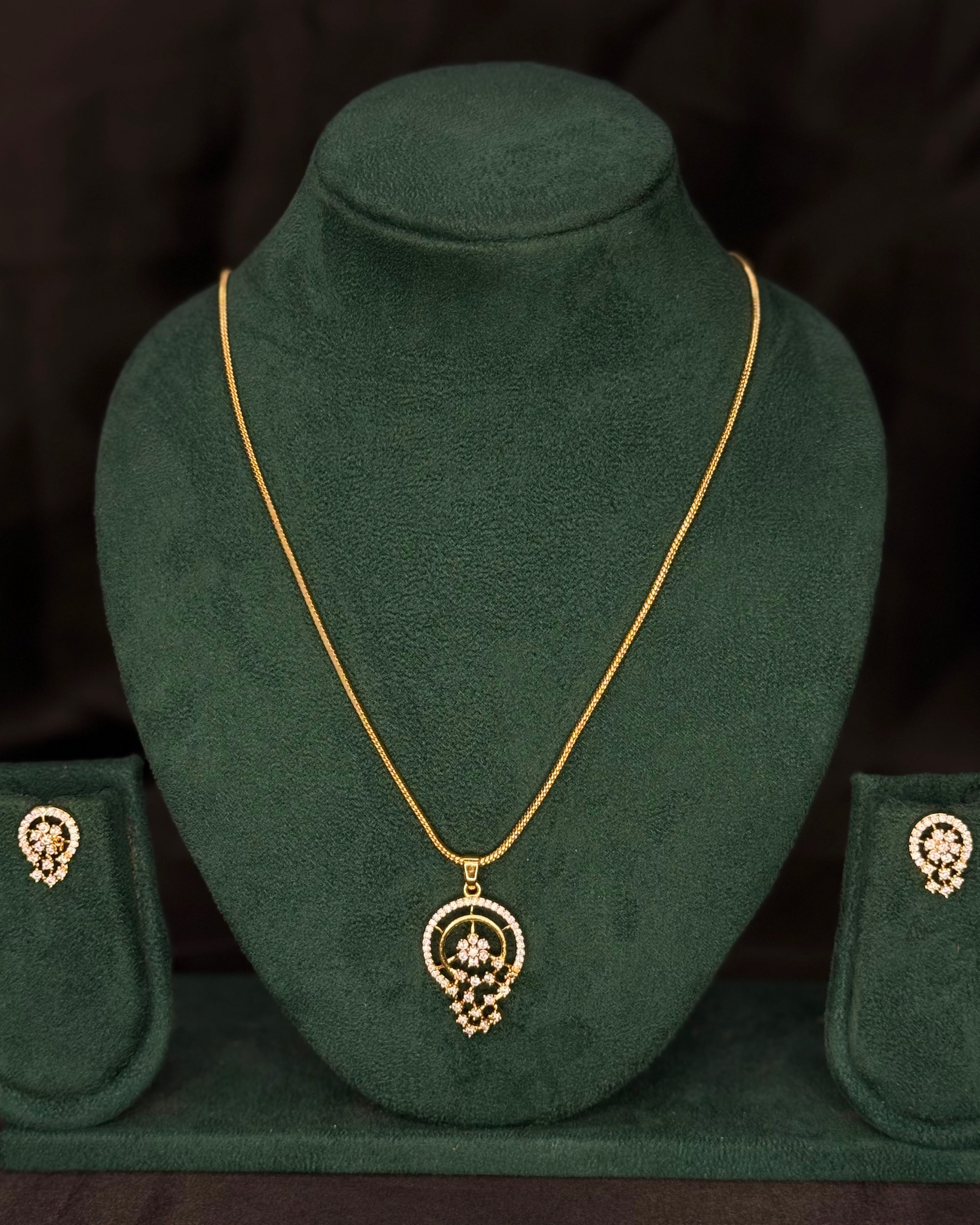 Elegant Rolled Gold Pendant Necklace Set with Matching Stone-Studded Earrings | PJV83