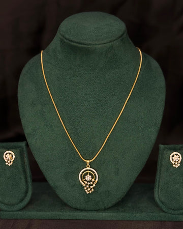 Elegant Rolled Gold Pendant Necklace Set with Matching Stone-Studded Earrings | PJV83