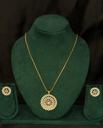 Elegant Rolled Gold Pendant Necklace Set with Matching Floral Stud Earrings | PJV89