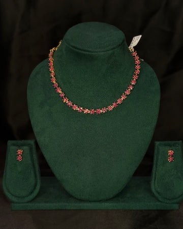 Elegant Rolled Gold Ruby Stone Necklace Set with Matching Earrings | PJV97