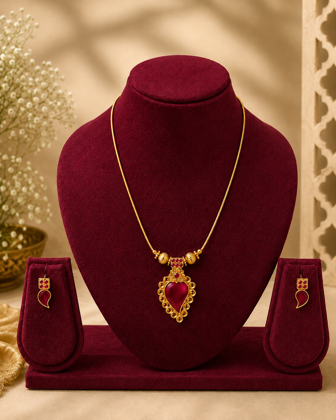 Antique Gold Pendant Necklace Set – Llabel Fashion | L15020