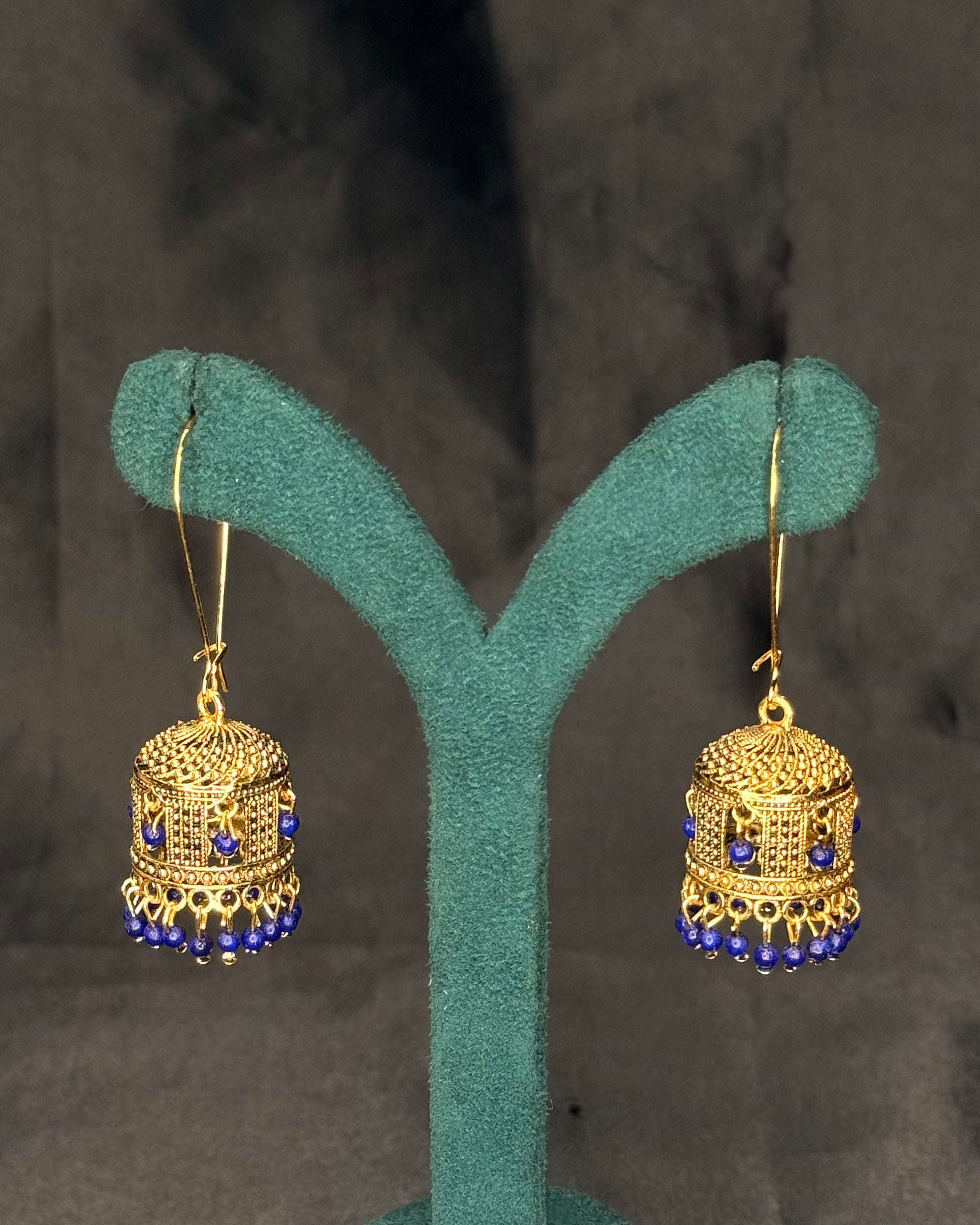 Antique Gold-Tone Jhumka Earrings with Beaded Drop Detailing | SITA2556