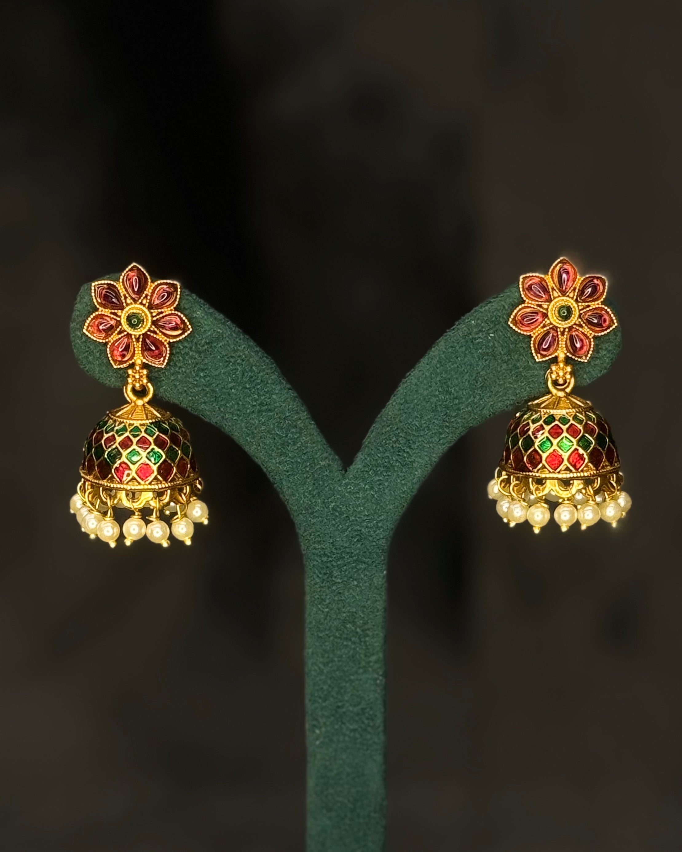 Traditional Multicolour Stone Jhumka Earrings with Pearl Drops | SITA2861
