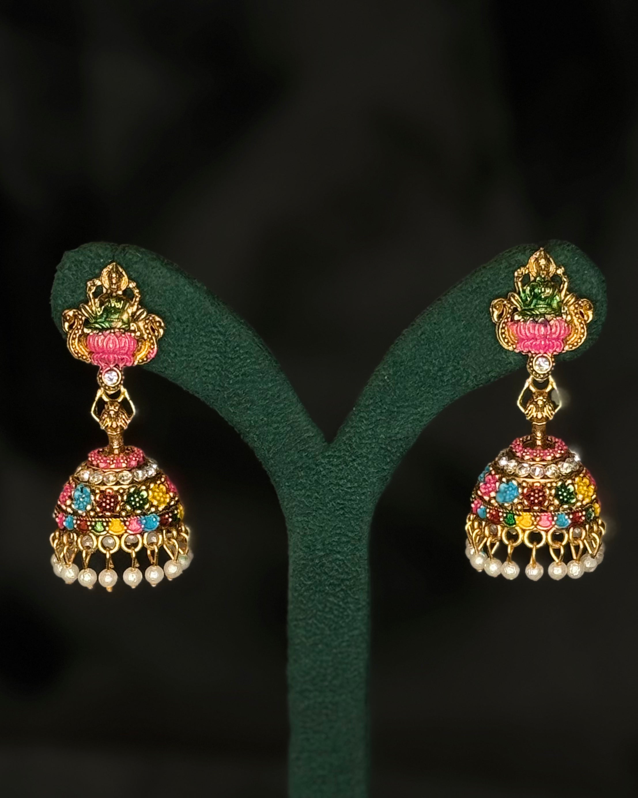 Antique Gold Multicolour Stone Jhumka Earrings | SITA2910