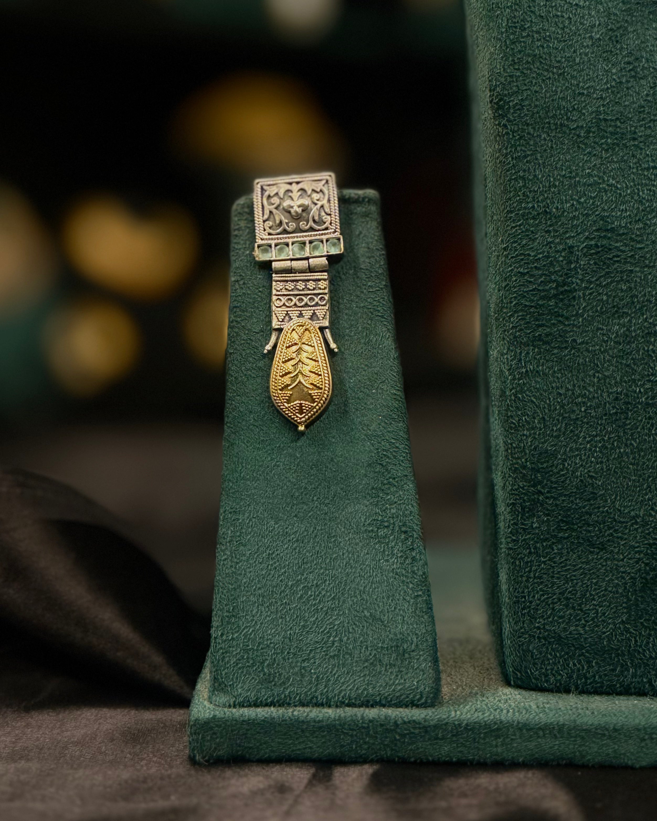 Green Stone Oxidized Long Necklace Set With Matching Earrings | T25050860