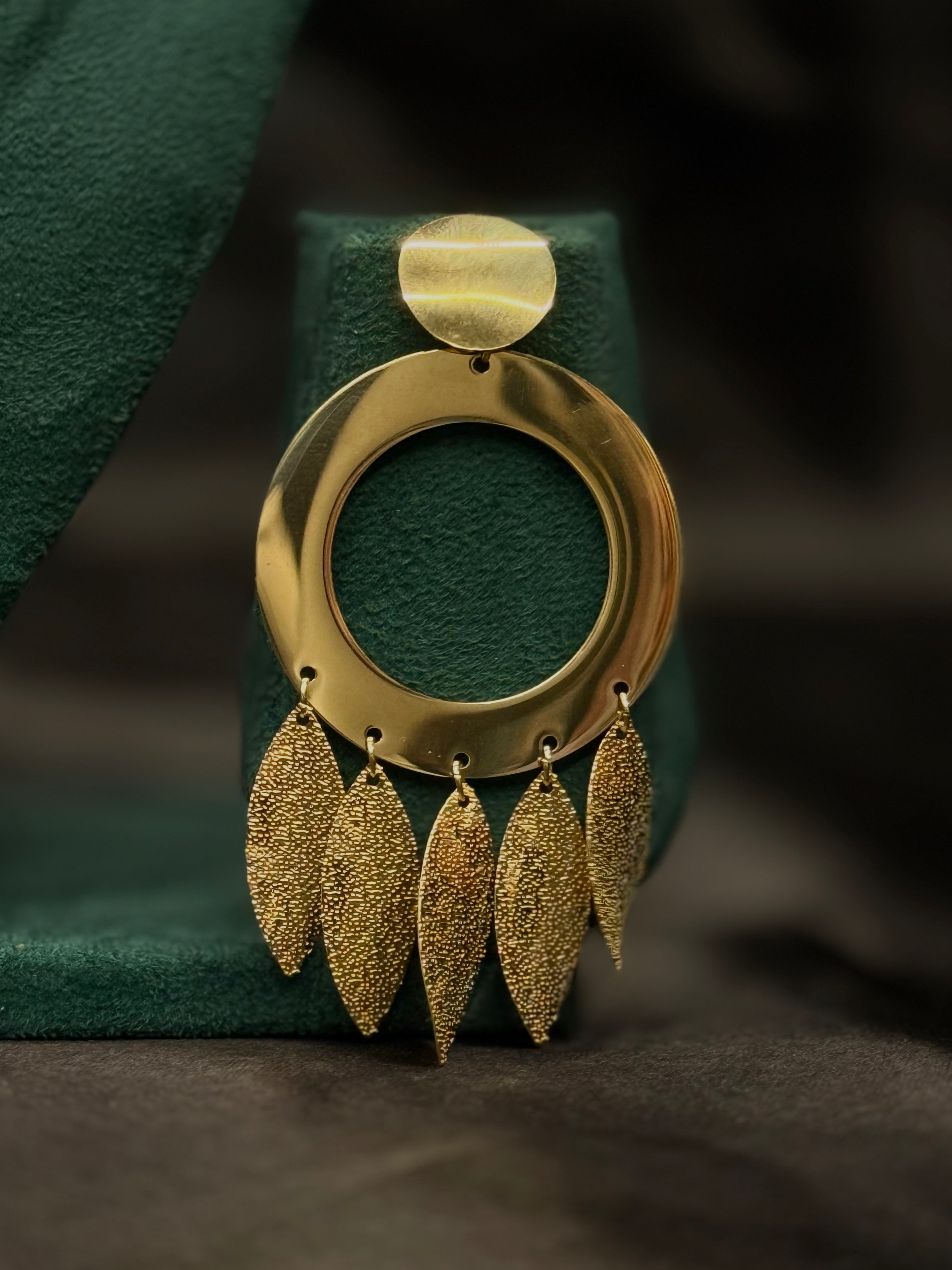 Gold Finish Hoop Pendant Necklace Set with Earrings - P2 | T302300878