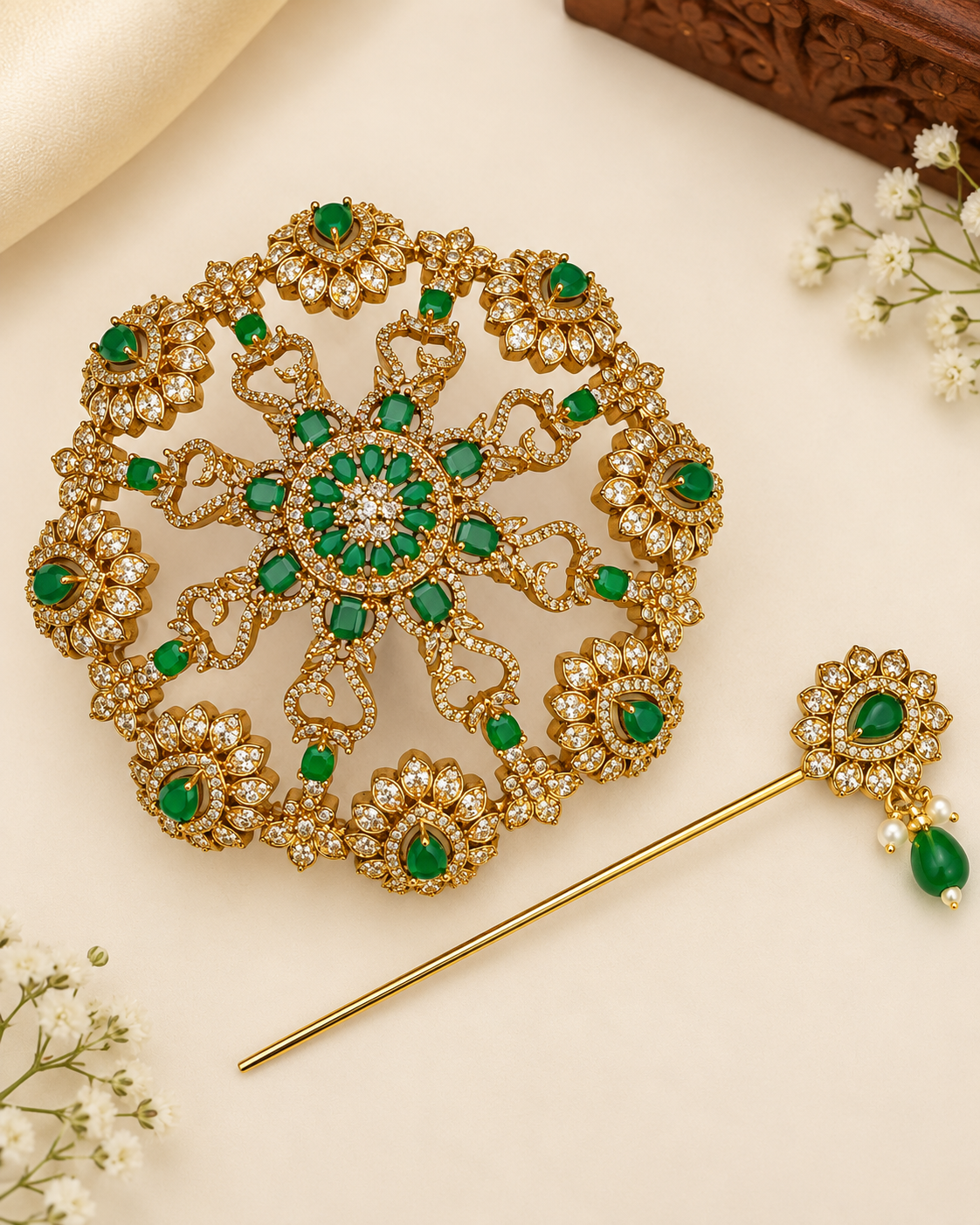 Emerald AD Bridal Hair Bun Accessory | T302304956