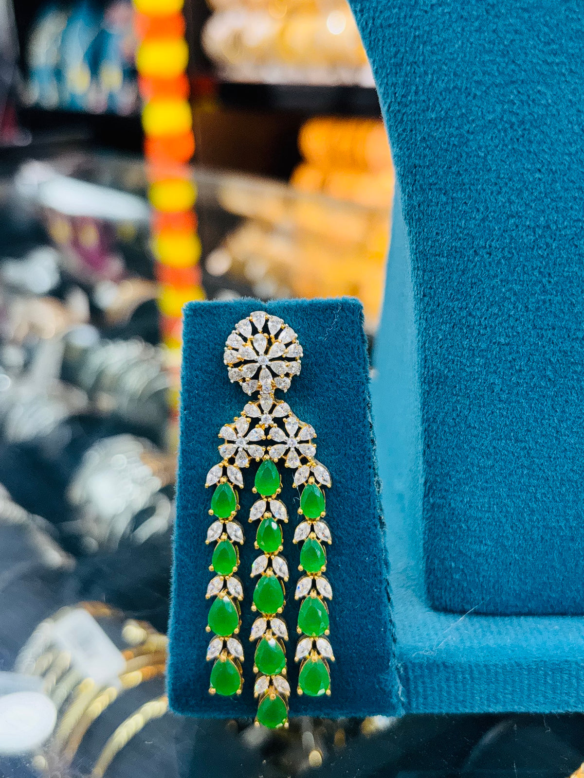Elegant Green Stone Layered Necklace Set with Matching Earrings | T302408672