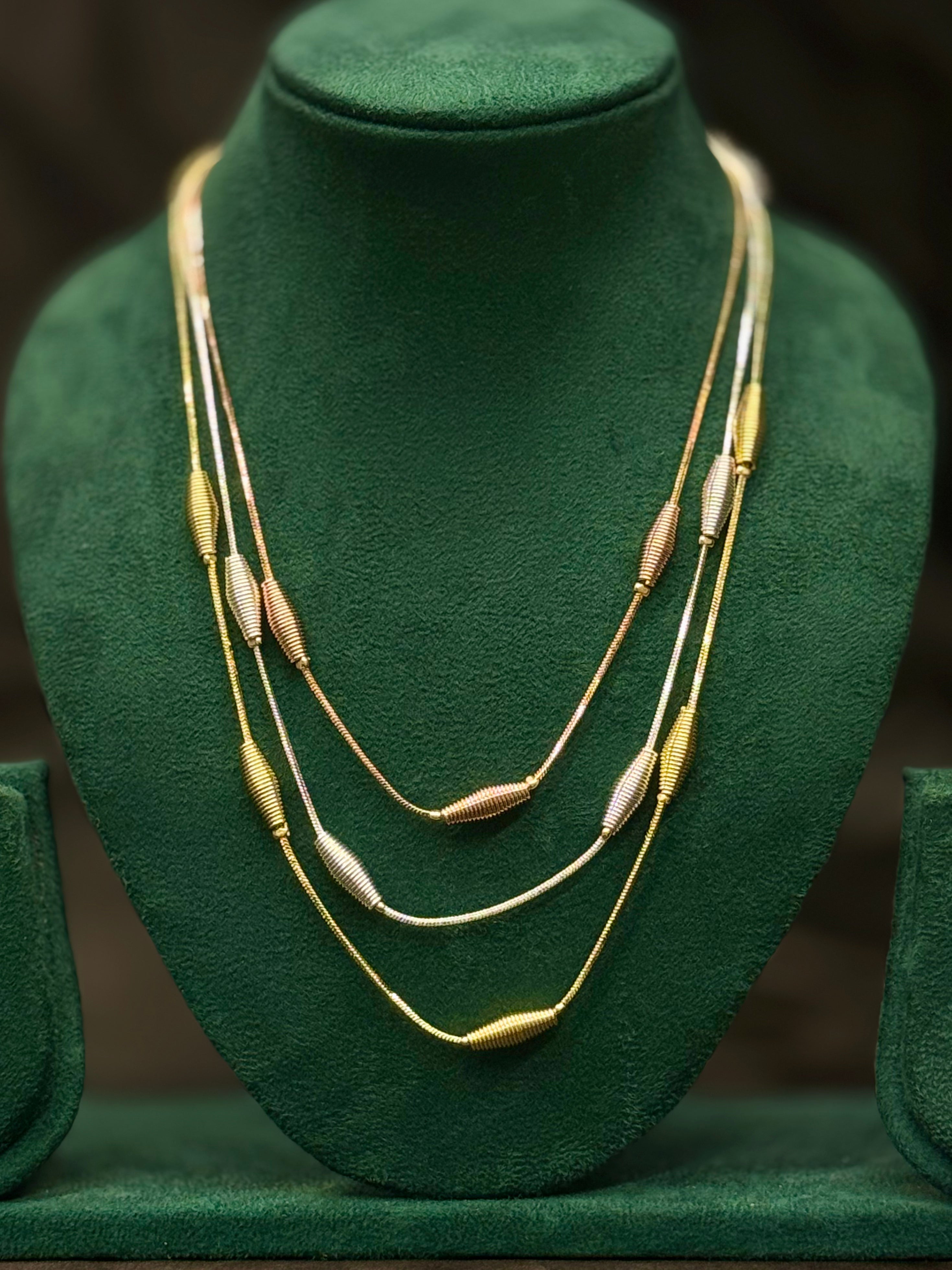 Triple Layer Gold Finish Necklace Set with Earrings - Elegant Designer Jewellery | T302505852