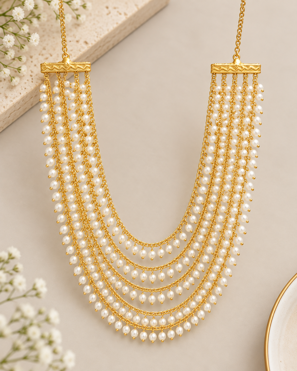Gold Pearl Layered Necklace | T302510843