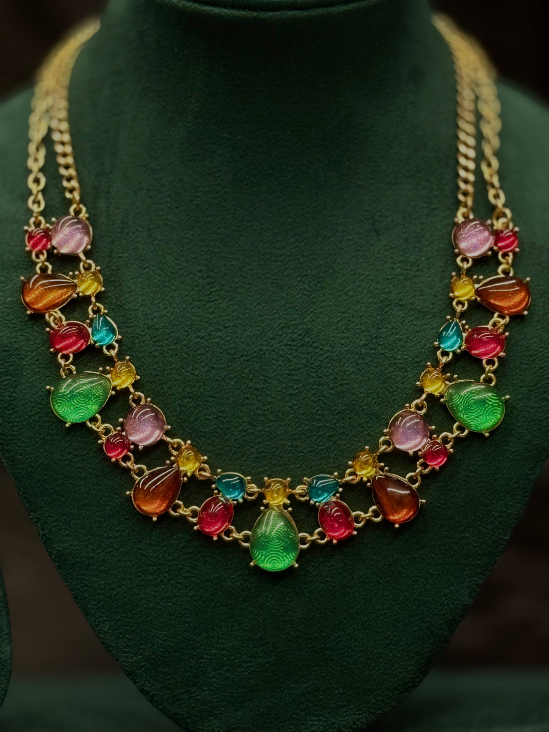 Multicolor Gold Finish Layered Necklace - Colorful Beaded Statement Jewellery | T302511265