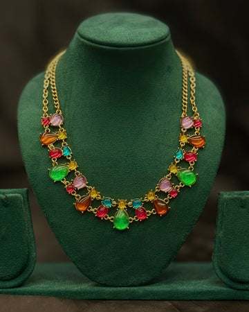 Multicolor Gold Finish Layered Necklace - Colorful Beaded Statement Jewellery | T302511265