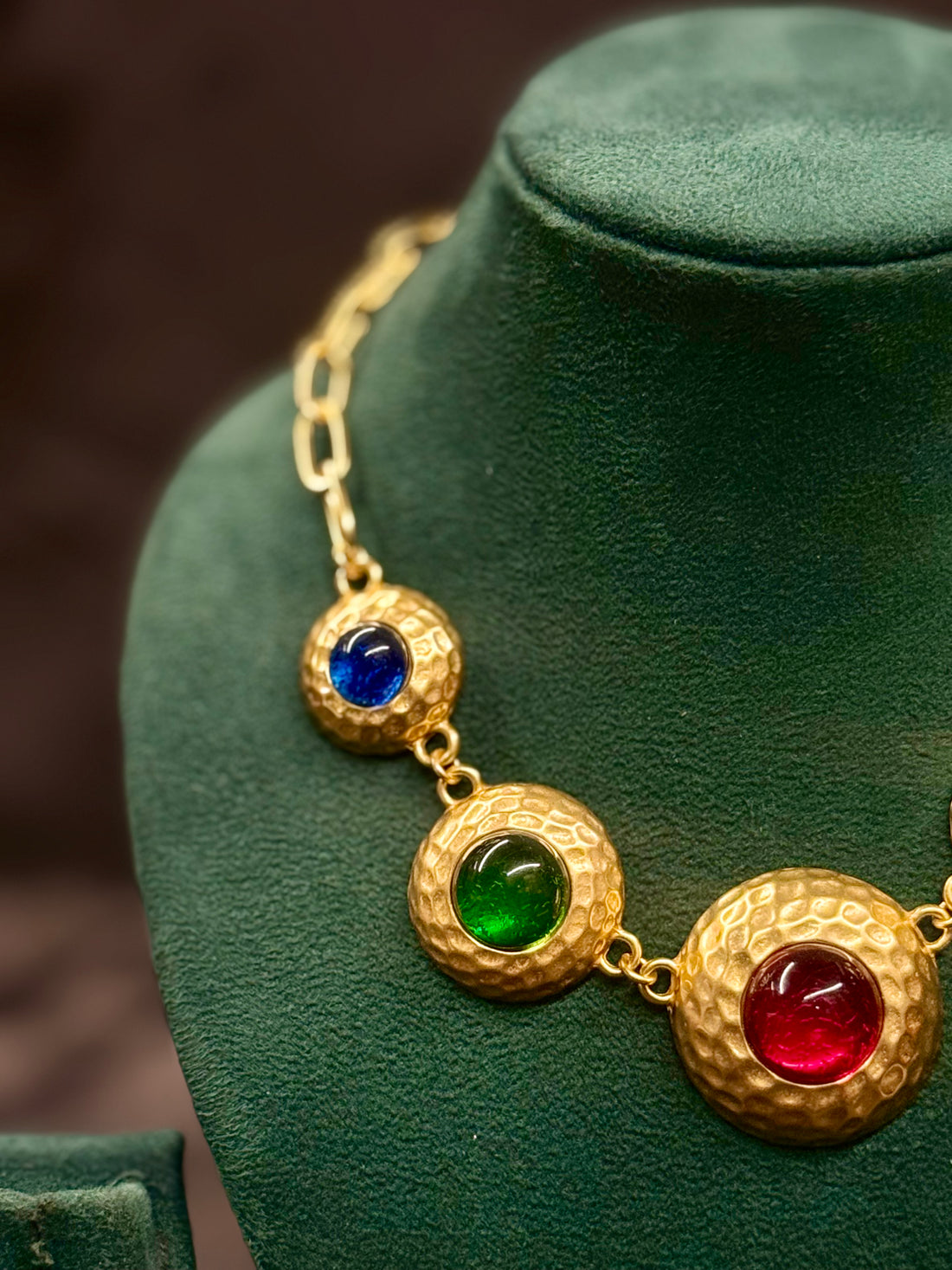 Gold Multicolor Stone Necklace - Ruby, Green & Blue Gemstone Jewellery | T302511877