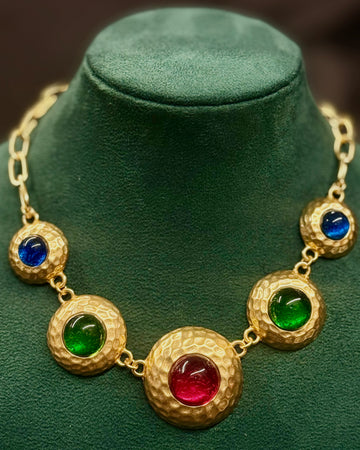 Gold Multicolor Stone Necklace - Ruby, Green & Blue Gemstone Jewellery | T302511877