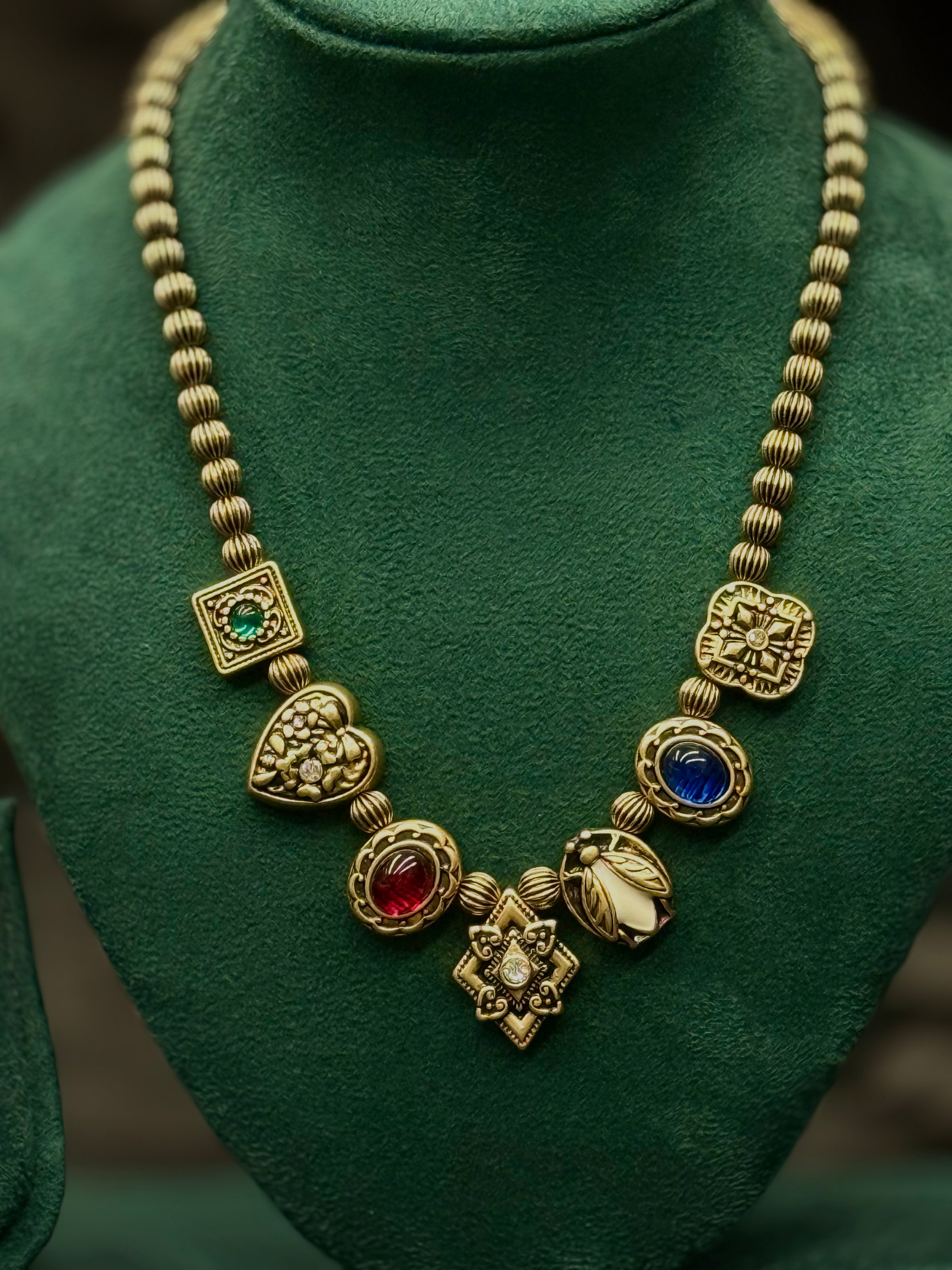 Oxidized Multicolor Gemstone Necklace | T302511551