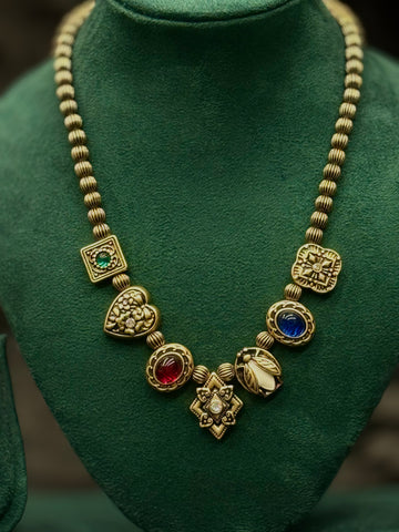 Oxidized Multicolor Gemstone Necklace | T302511551