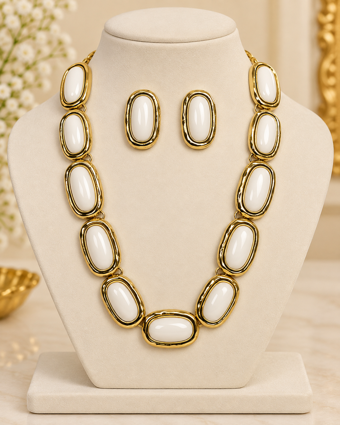 Oval Stone Necklace Set  | T302511558