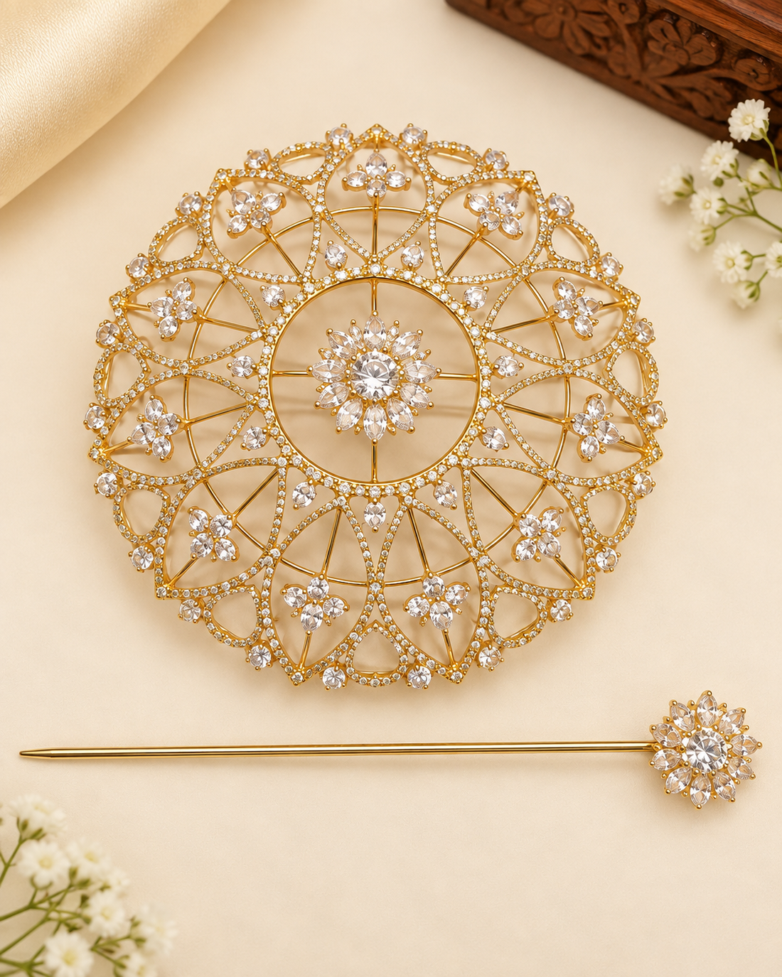 Floral AD Bridal Hair Bun Accessory | T302615154