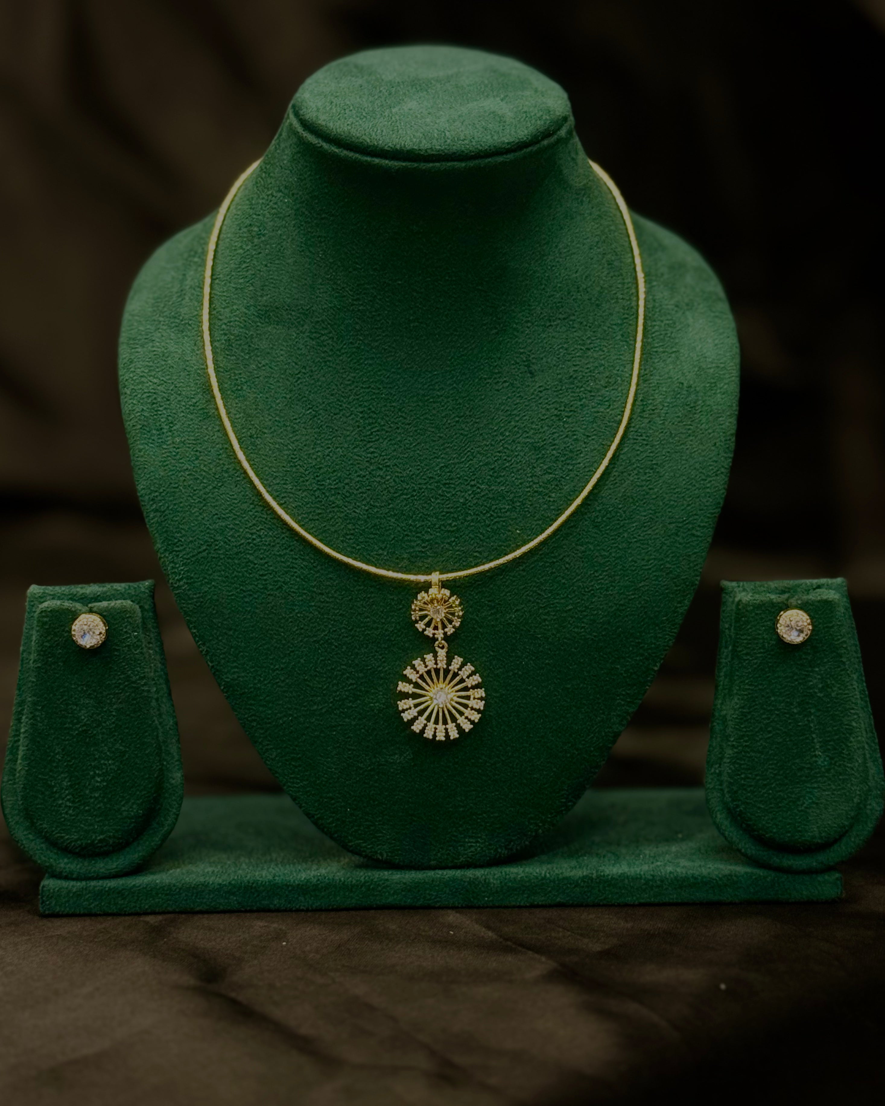 Elegant Gold Finish Pendant Necklace Set with Earrings | T302702501