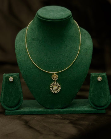 Elegant Gold Finish Pendant Necklace Set with Earrings | T302702501