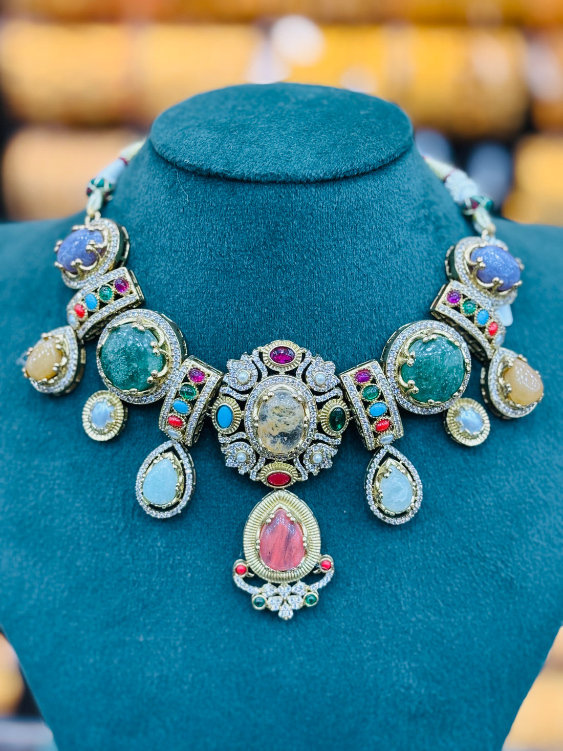 Multicolour Antique Designer Necklace Set with Matching Earrings | T302703024
