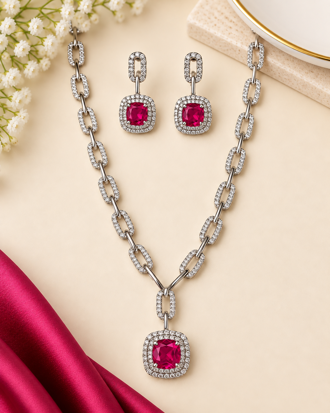 Ruby Pink Necklace Set | THV129