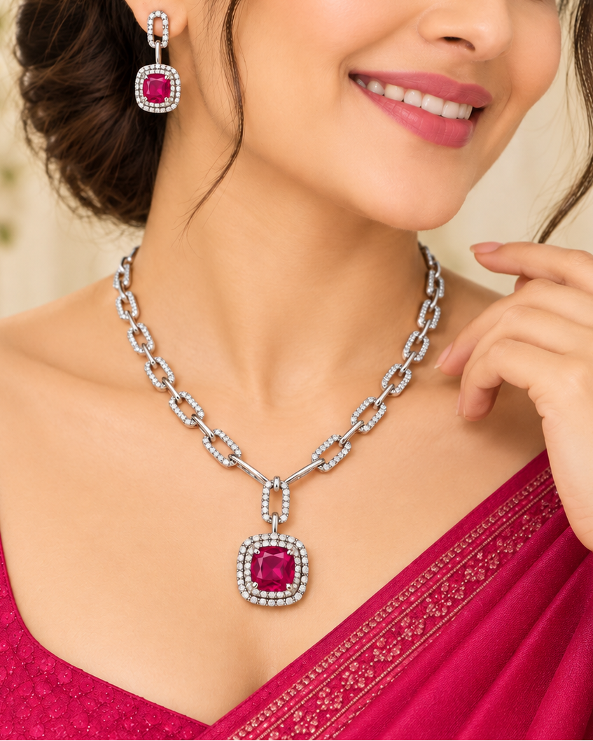 Ruby Pink Necklace Set | THV129