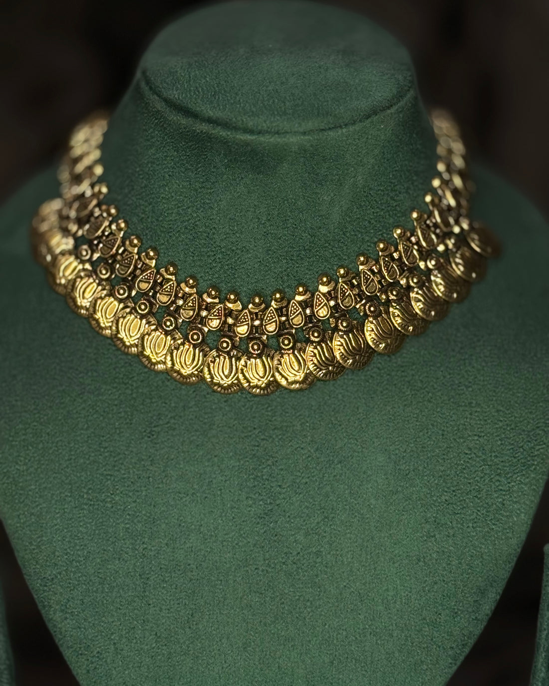 Oxidized Gold Temple Necklace - Traditional Ethnic Jewellery | THV163