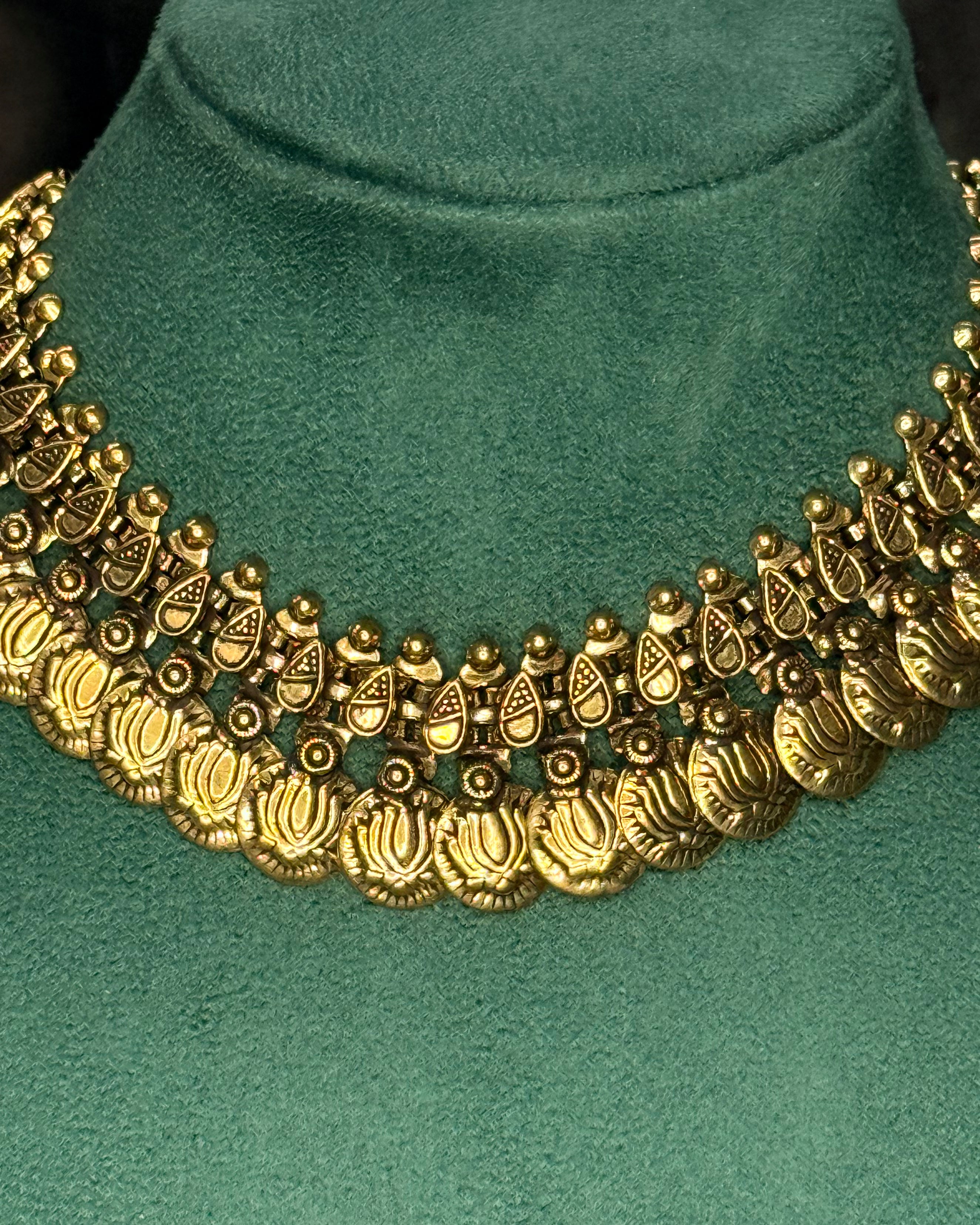 Oxidized Gold Temple Necklace - Traditional Ethnic Jewellery | THV163