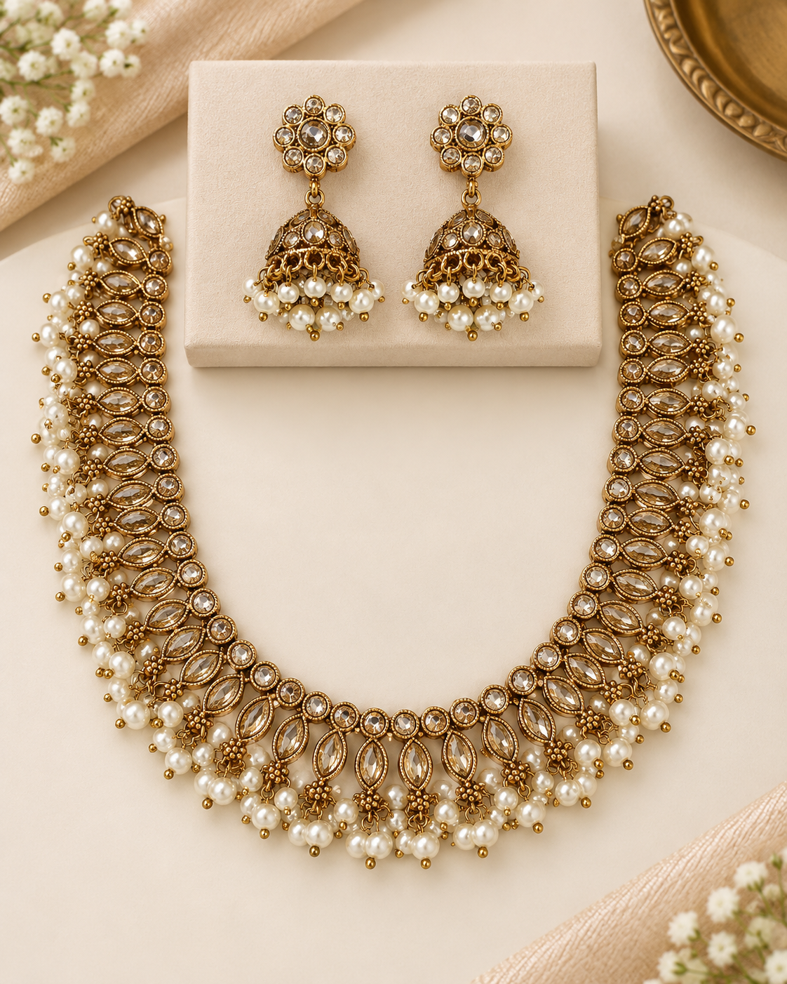 Pearl Stone Necklace Set | THV200