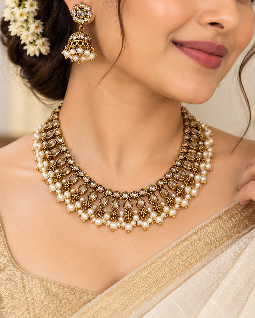 Pearl Stone Necklace Set | THV200