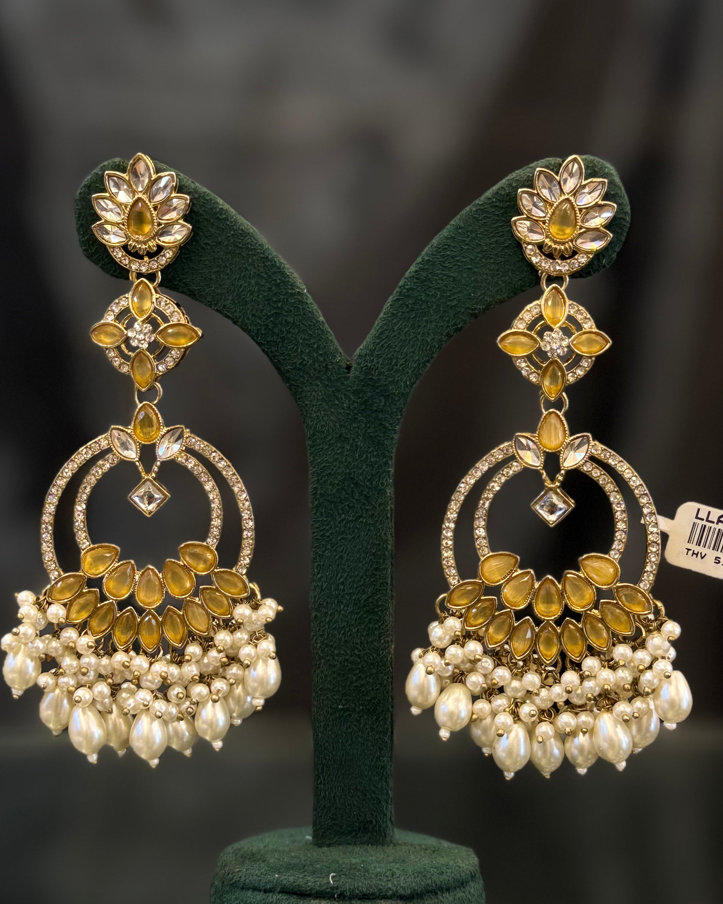 Multicolor Kundan Gold-Plated Traditional Chandbali Earrings with Pearl & Stone Drops | THV518