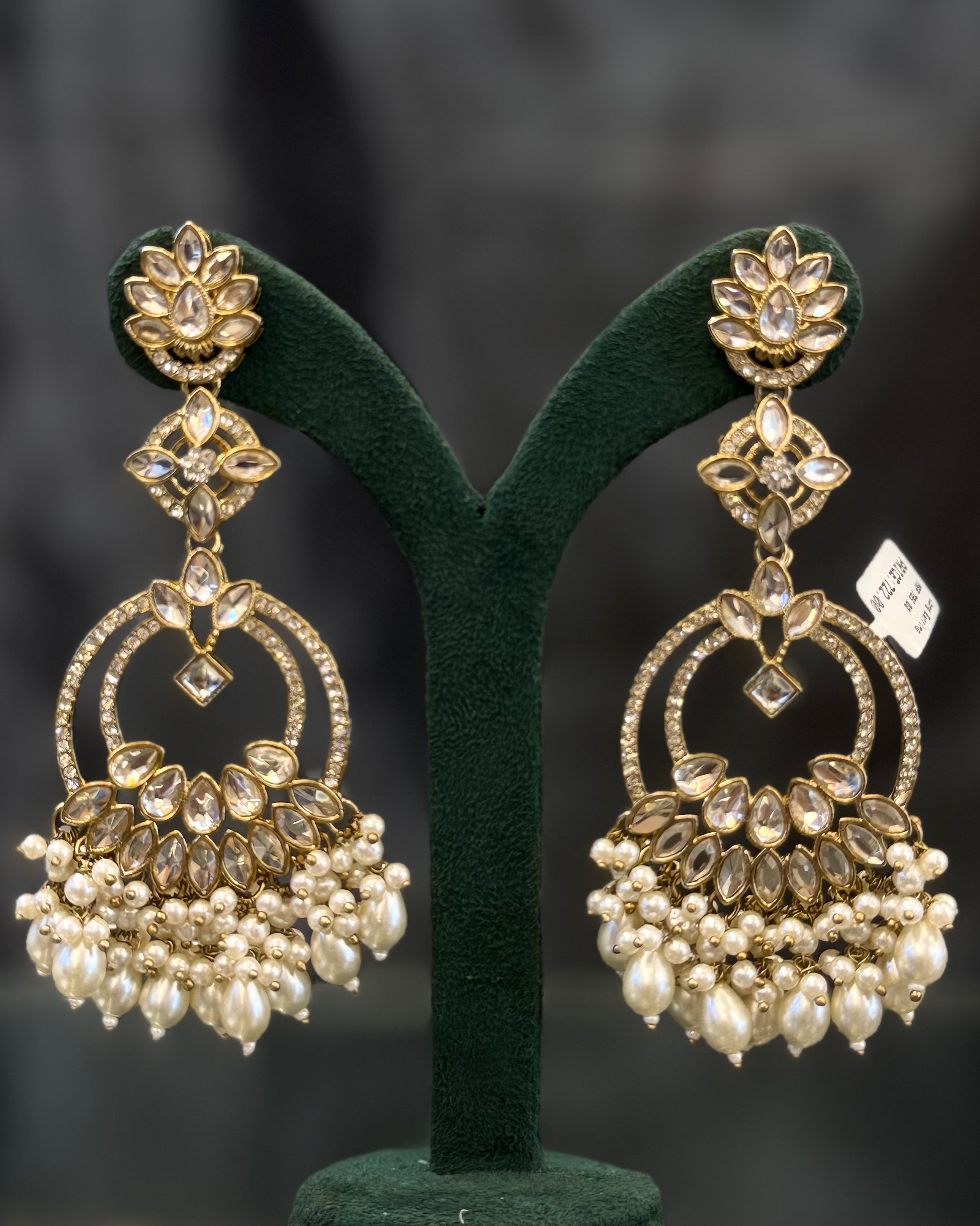 Multicolor Kundan Gold-Plated Traditional Chandbali Earrings with Pearl & Stone Drops | THV518