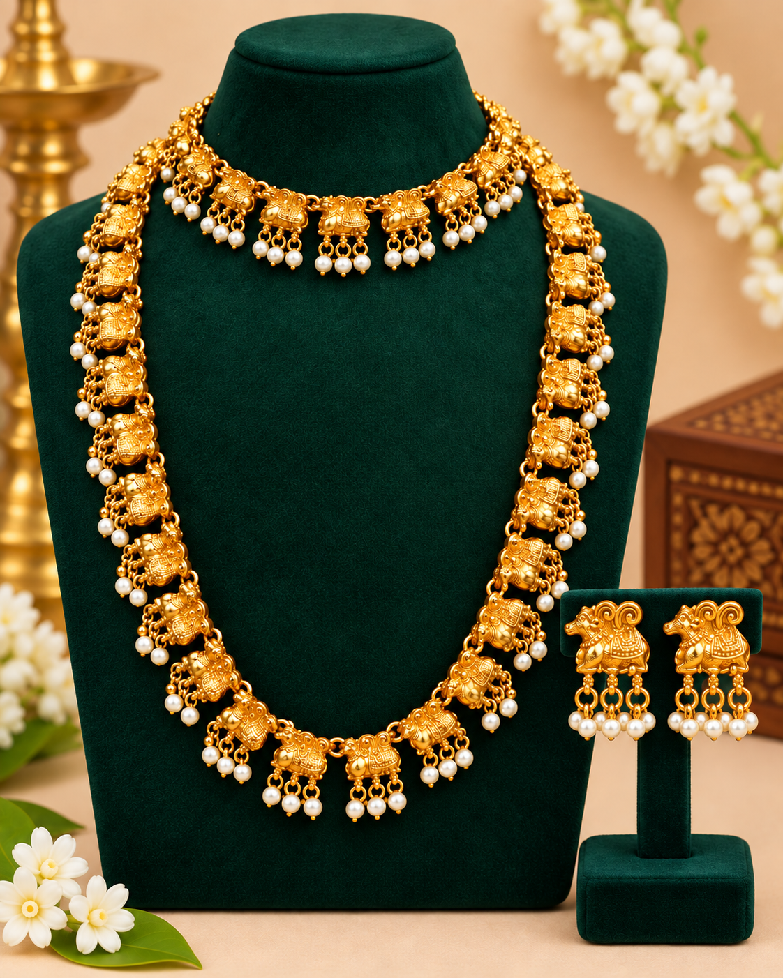 Temple Bridal Nandi Chocker & Long Chain Set | ONK302