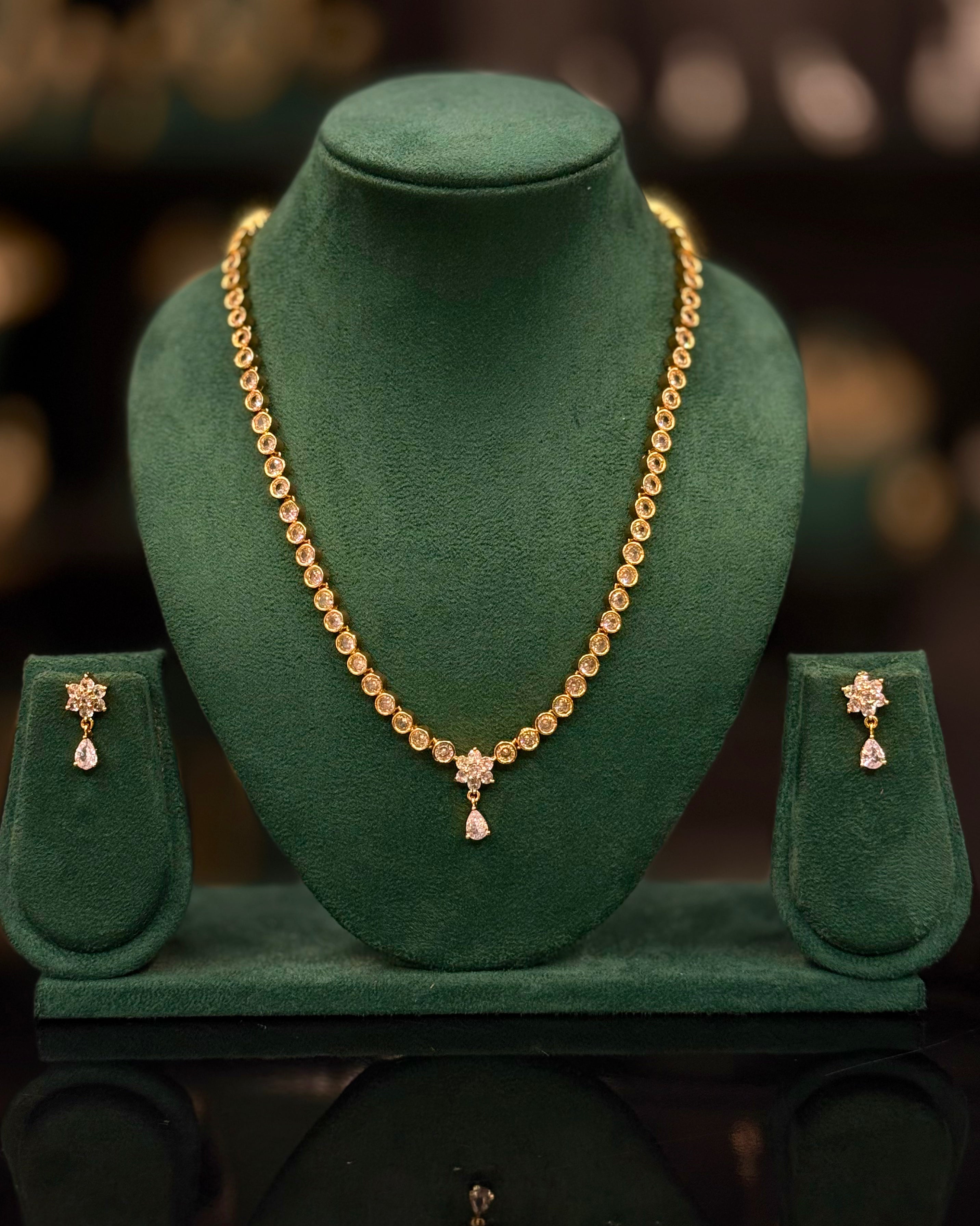 Elegant Gold Necklace Set with Ruby, Green & White Stone Options - Matching Earrings | ONK385