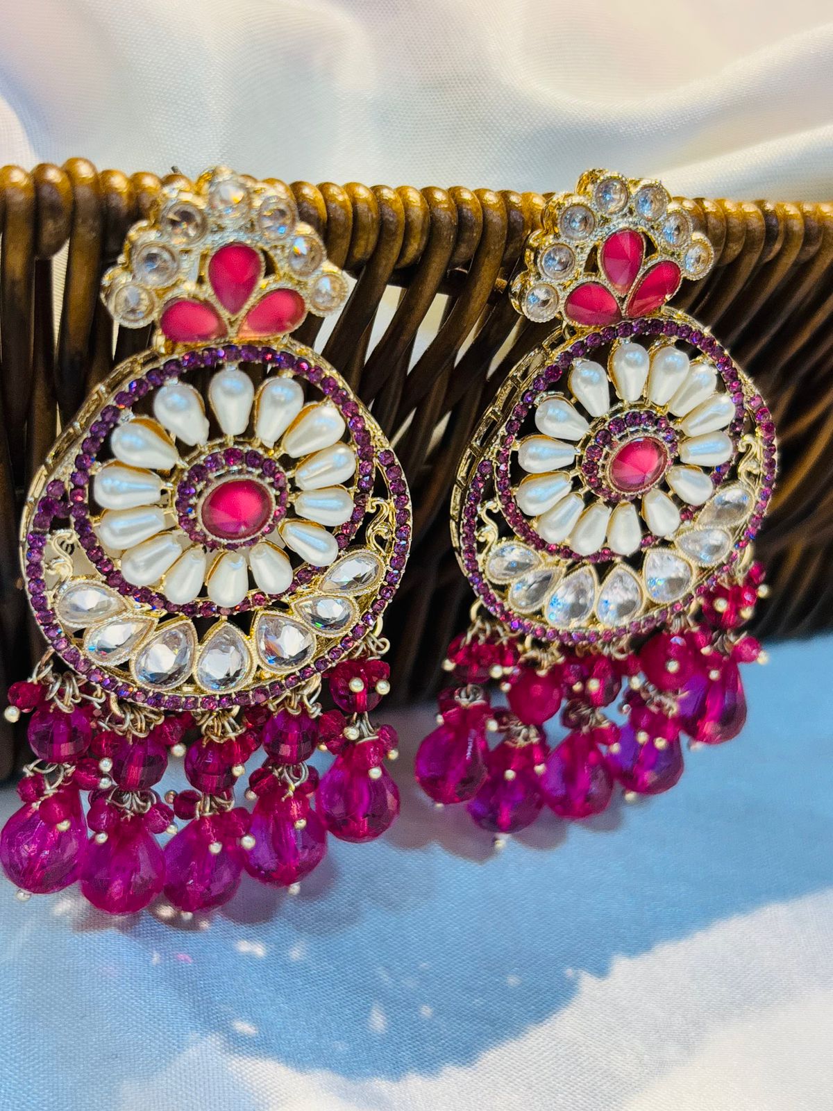 Traditional Earrings with Pearl & Stone Detailing