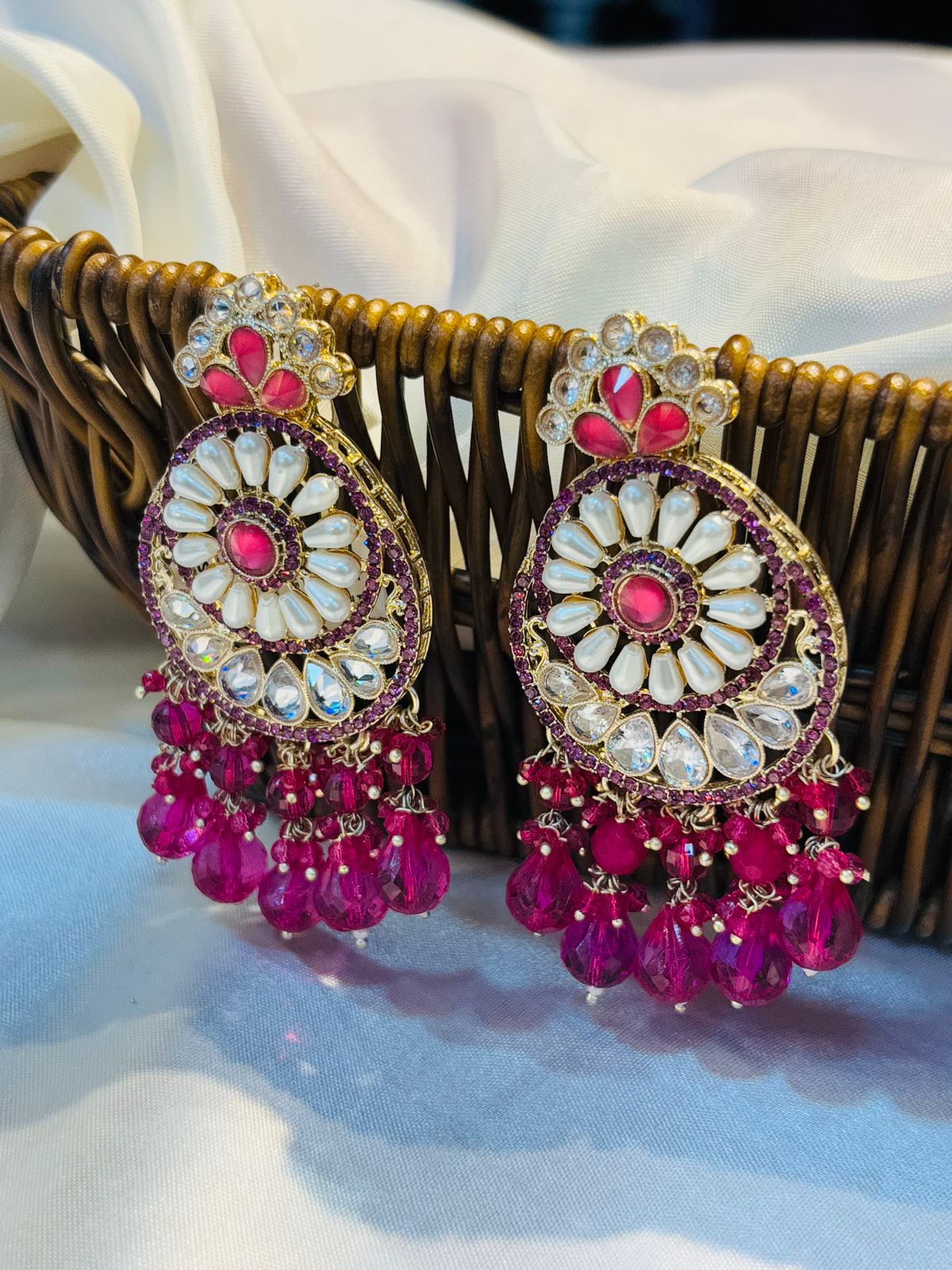 Traditional Earrings with Pearl & Stone Detailing