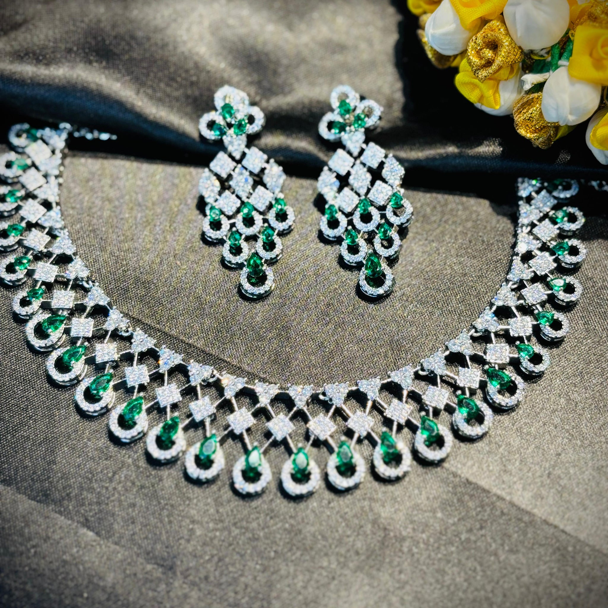 Green & White American Diamond Necklace