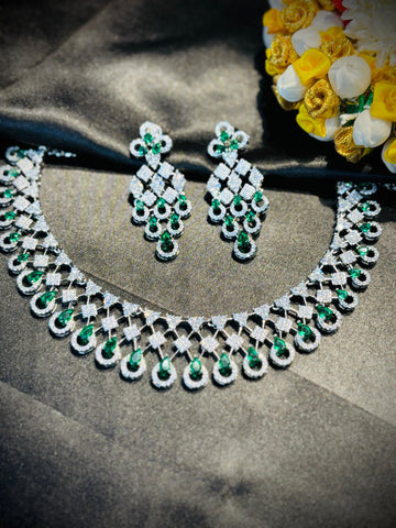 Green & White American Diamond Necklace
