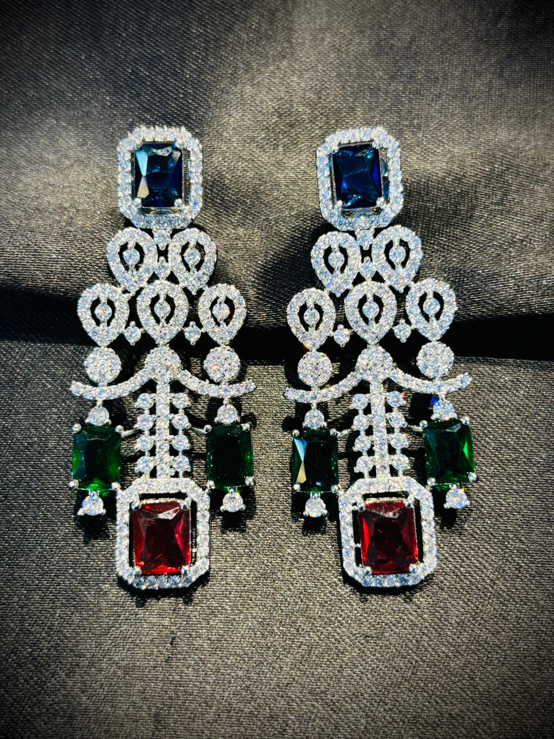 Multi-Colour American Diamond Necklace & Earrings