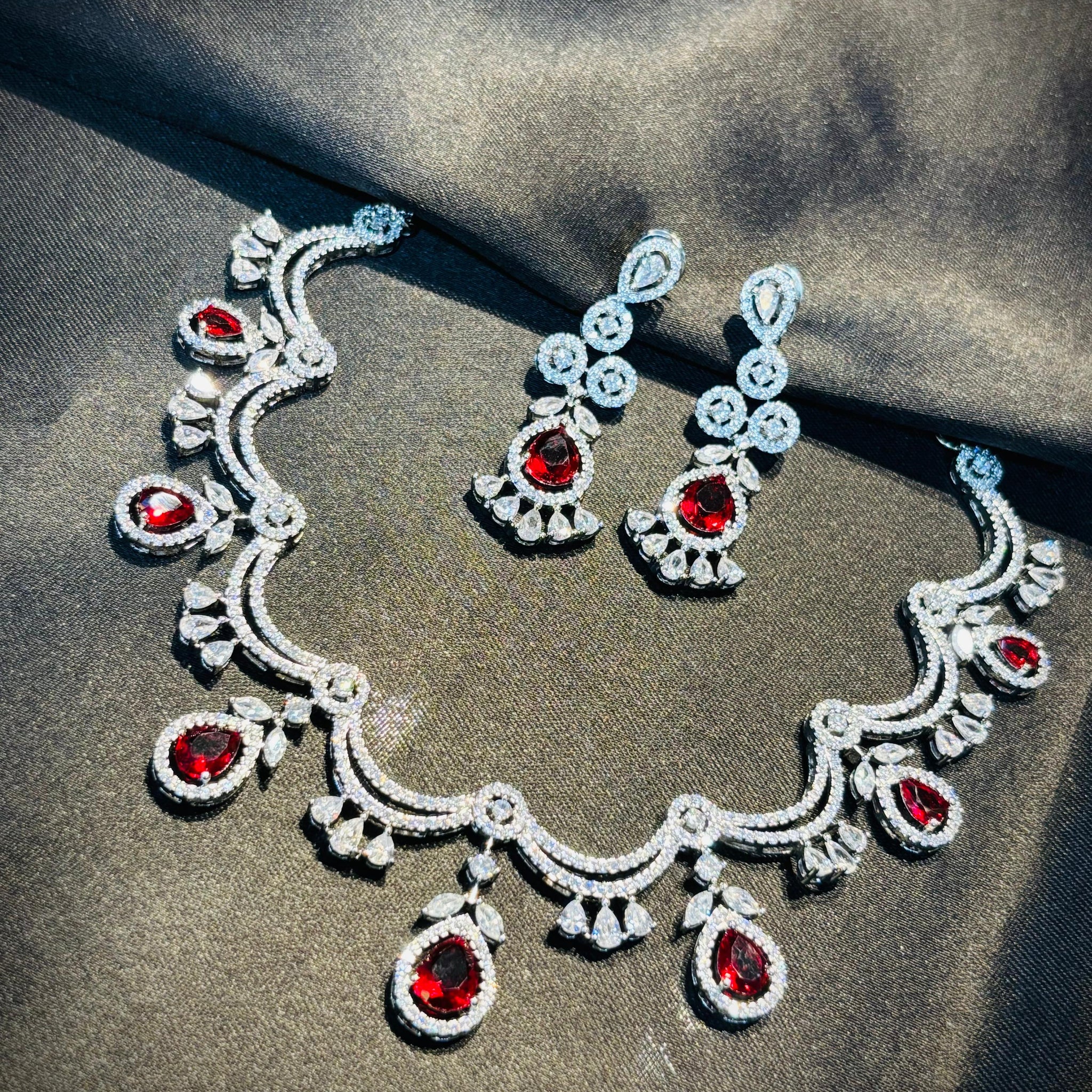 Red & White American Diamond Necklace 