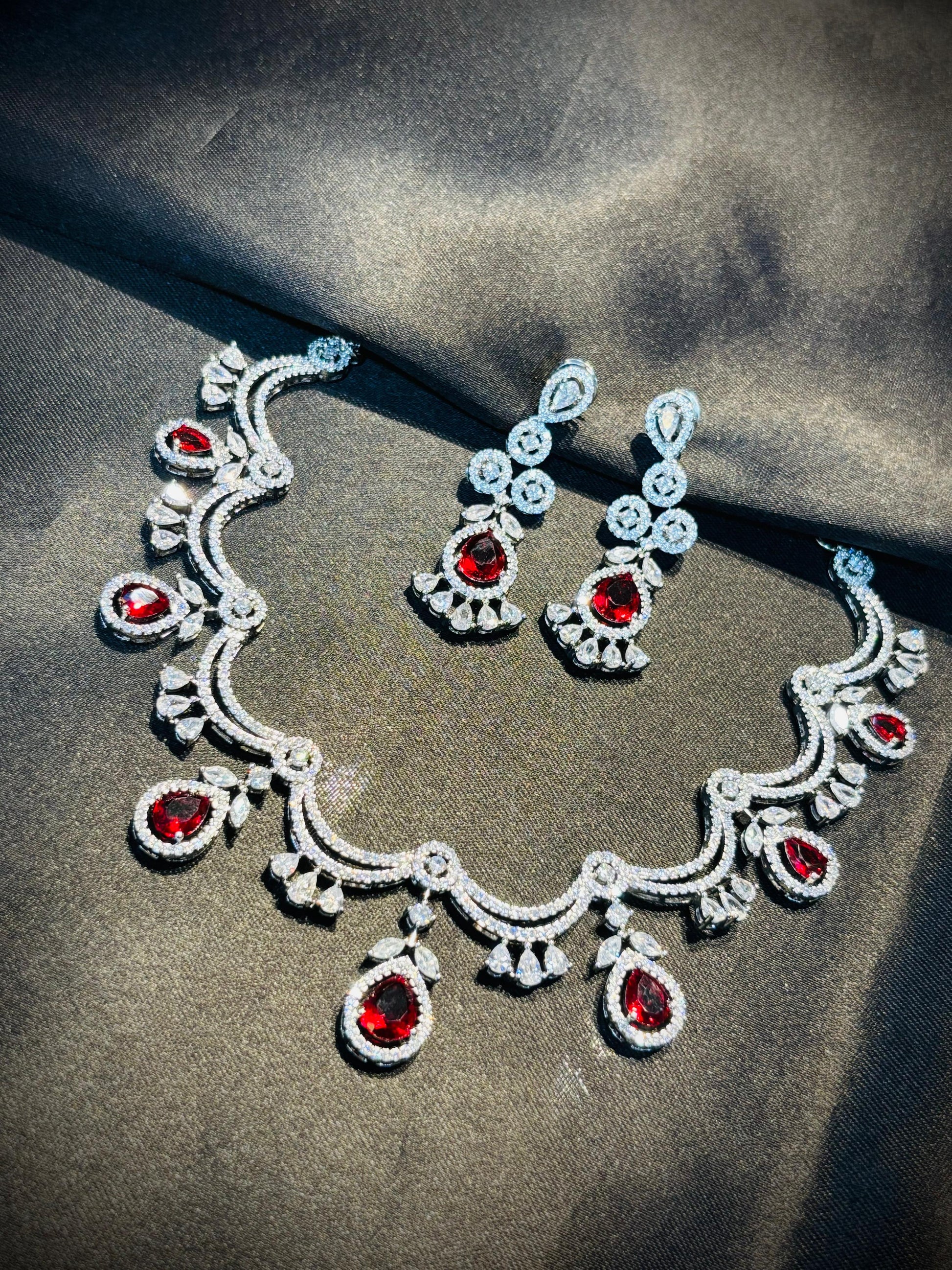 Red & White American Diamond Necklace 