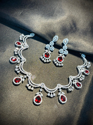 Red & White American Diamond Necklace 