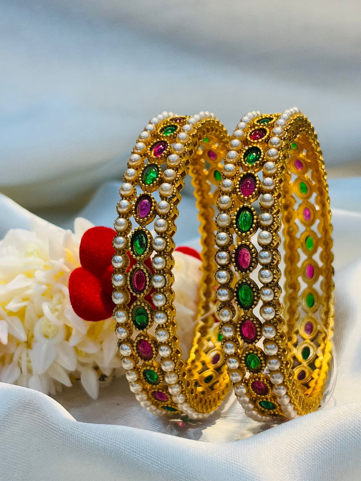 Traditional Bangles with Pearls & Stones  |  LB210