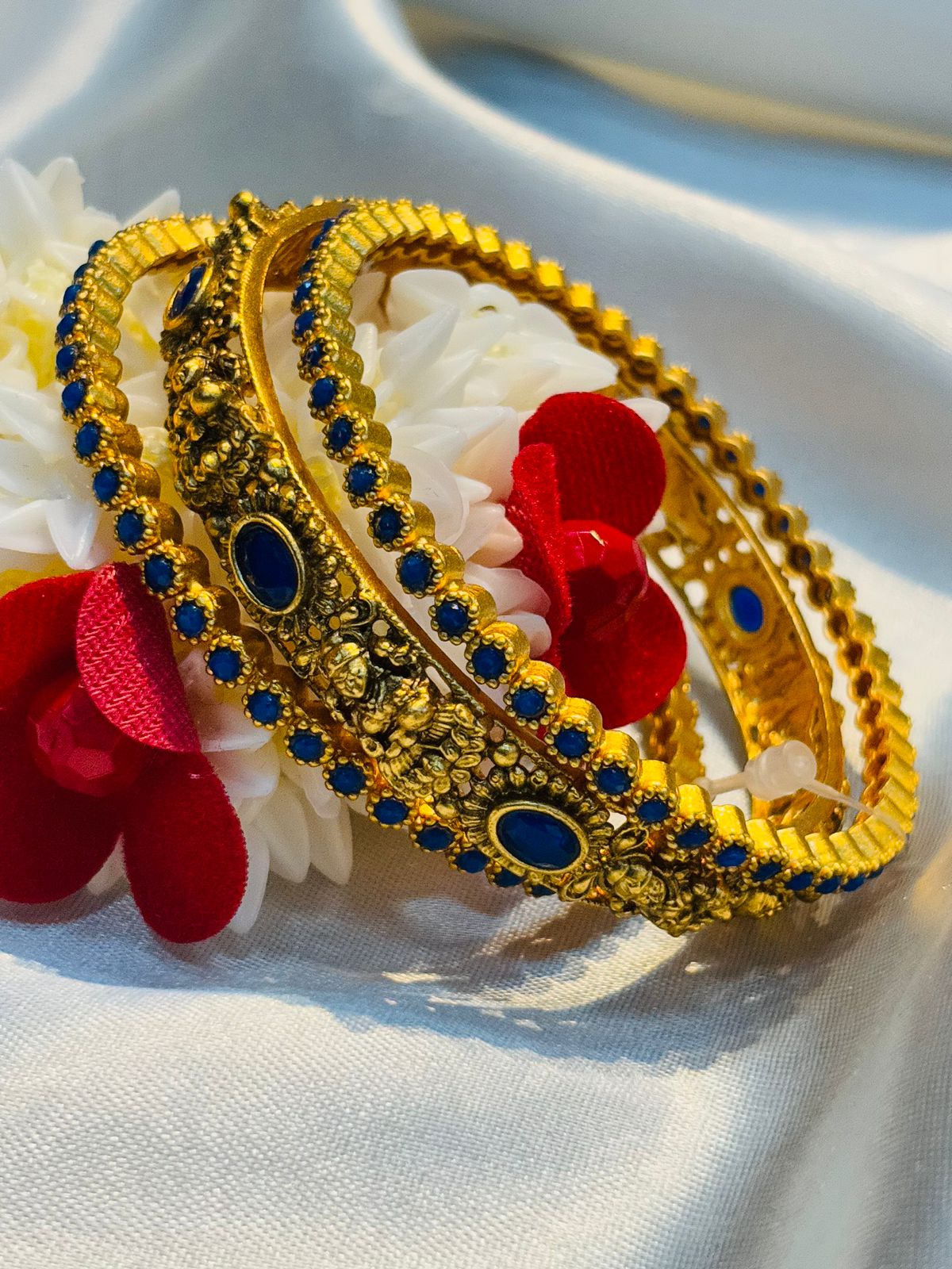 Traditional Bangles with Pearls & Blue Stones
