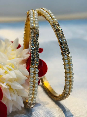 Traditional Bangles with Pearls & White Stones