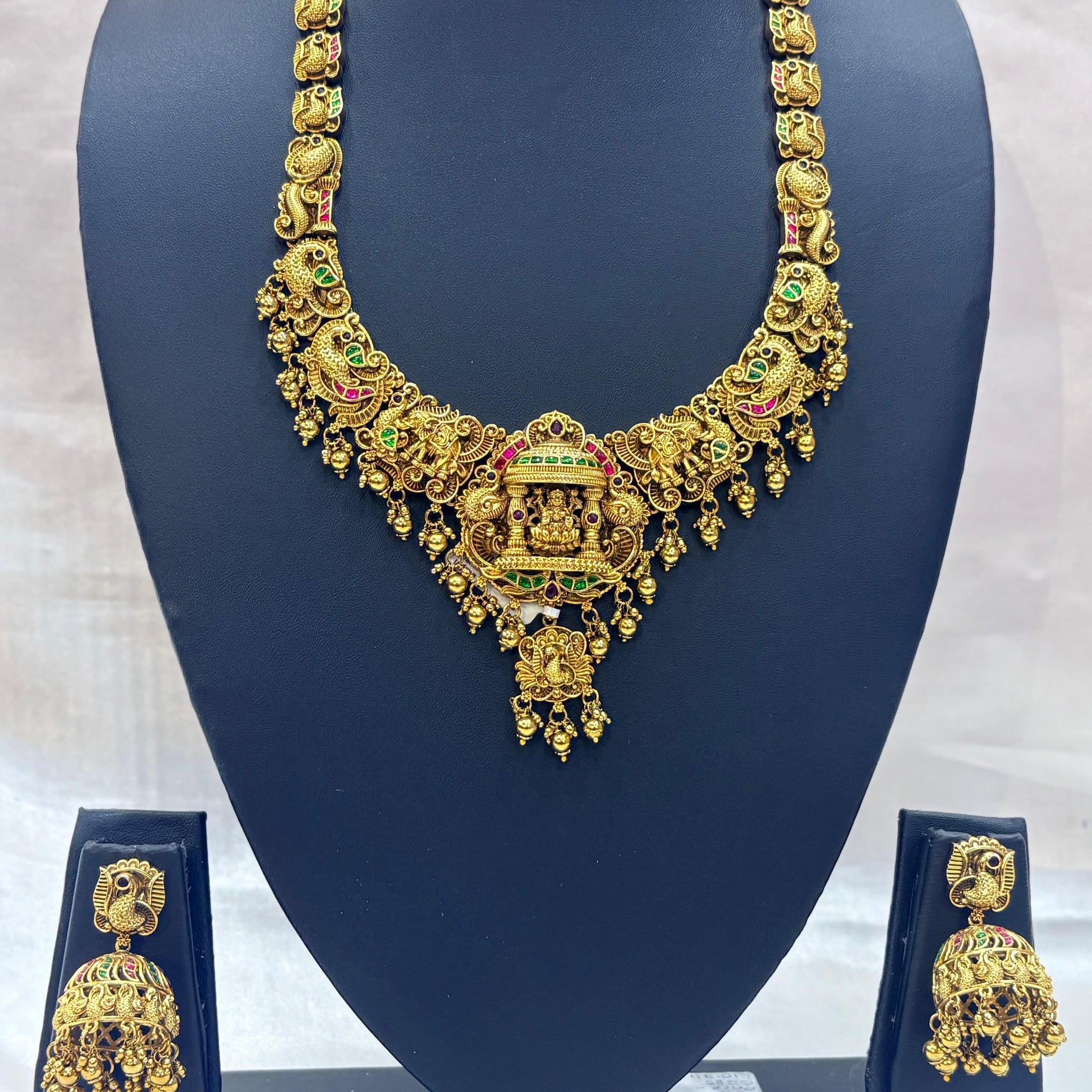 South Indian Bridal Temple Jewellery Set – Antique Gold & Ruby Stones  |  LB251