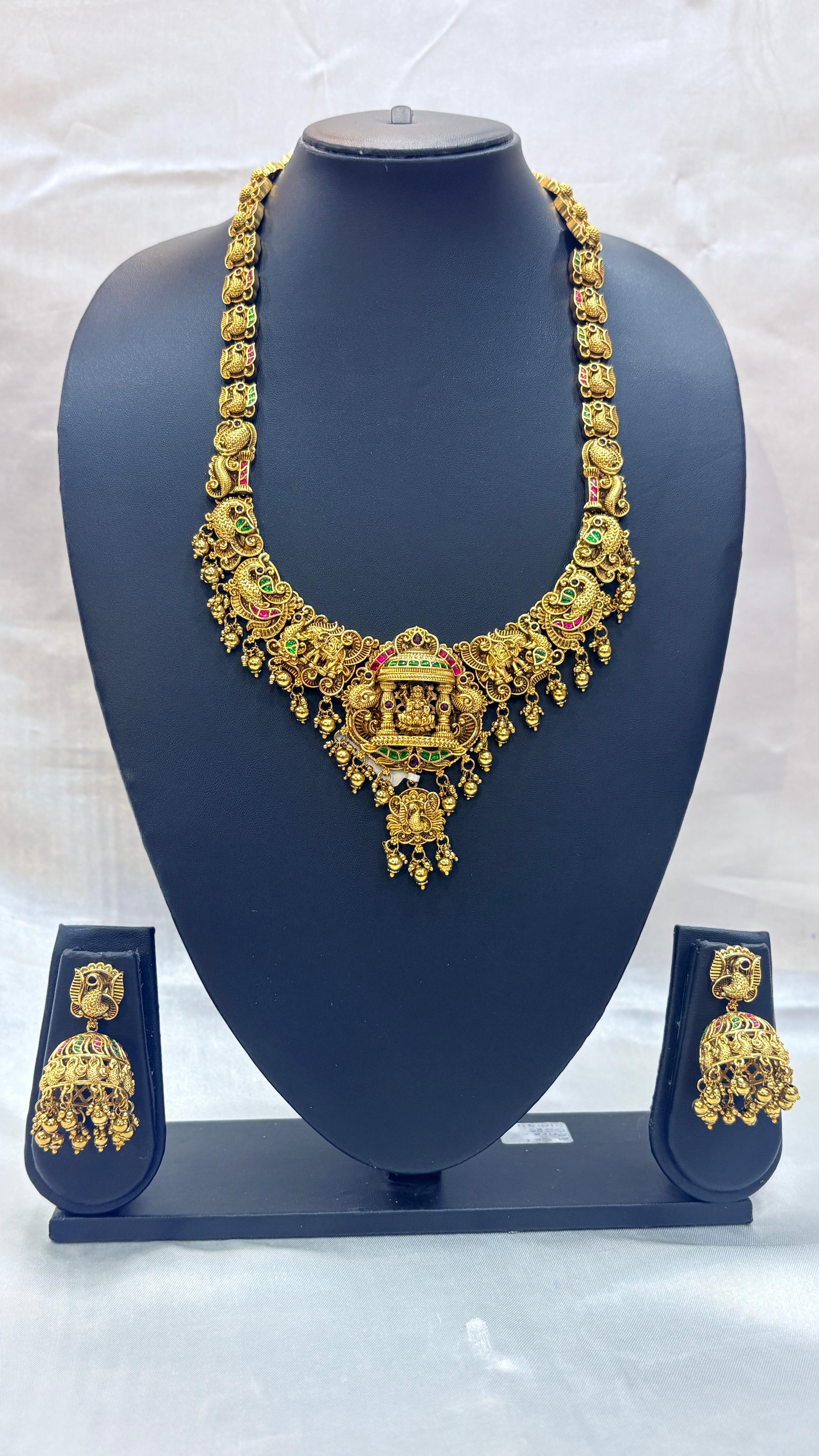 South Indian Bridal Temple Jewellery Set – Antique Gold & Ruby Stones  |  LB251