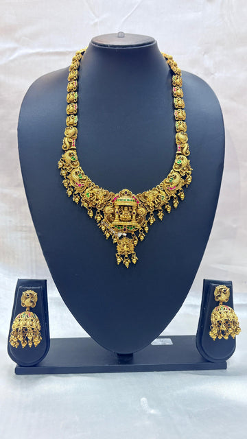 South Indian Bridal Temple Jewellery Set – Antique Gold & Ruby Stones  |  LB251